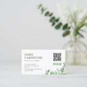 White Calm Greenery QR Code Foto Sociale Media Visitekaartje (Staand voorkant)