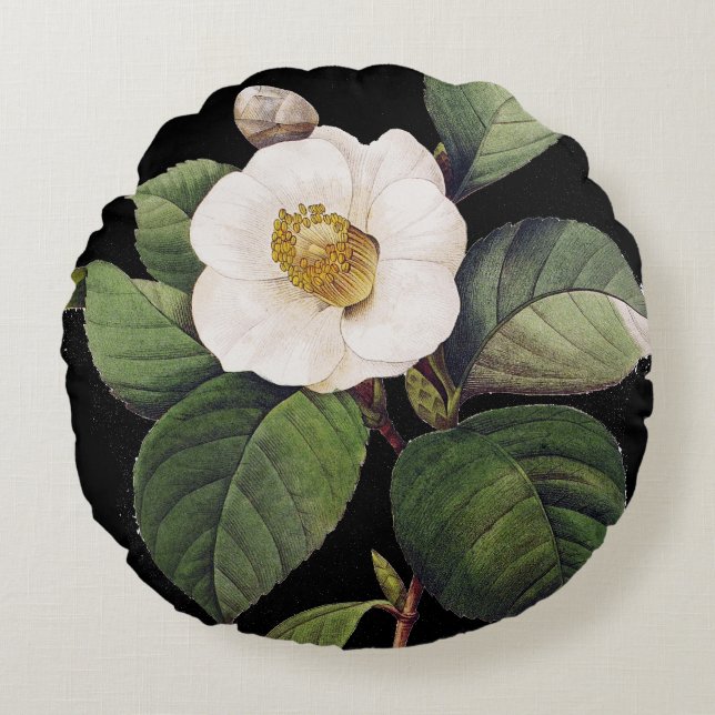 White Camellia Rond Kussen (Voorkant)