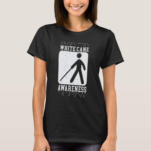 White Cane Awareness Braille Blind Awareness  1 T-shirt (Voorkant)
