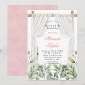 White Canopy Pink Florals Brunch & Bubble Invites Kaart (Voorkant / Achterkant)
