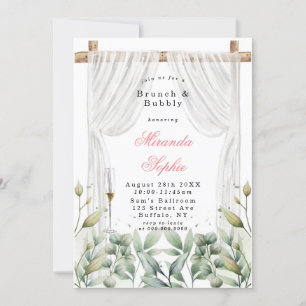 White Canopy Pink Florals Brunch & Bubble Invites Kaart