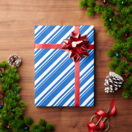 White Capri Blue Candy Cane Stripe Holiday Cadeaupapier