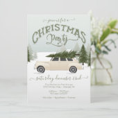 White Car Chistmas Tree Party Kaart (Staand voorkant)