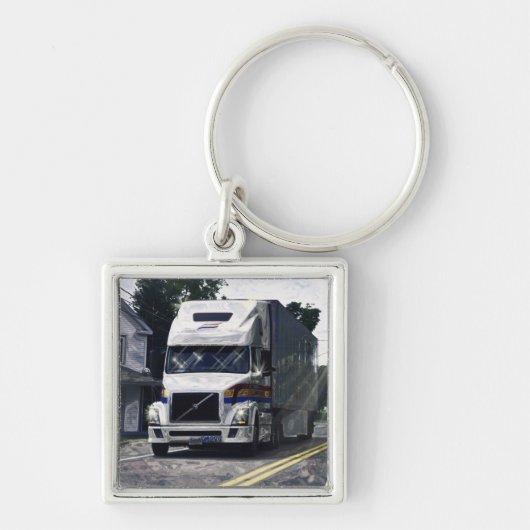 White Cargo Truck Chauffeurs Art Sleutelhanger (Voorkant)