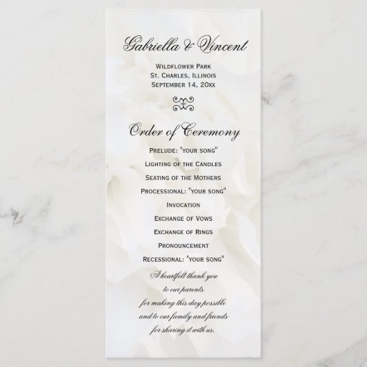 White Carnance Floral Wedding Programme Programmakaart (Voorkant)