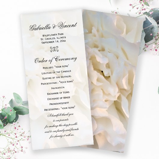 White Carnance Floral Wedding Programme Programmakaart