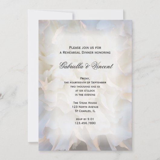 White Carnance Floral Wedding Rehearsal Dinner Kaart (Voorkant)