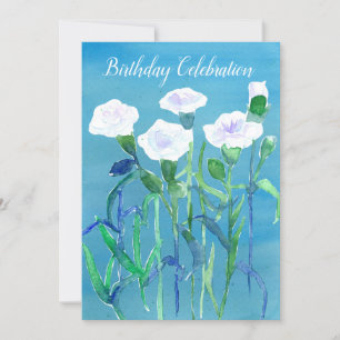 White Carnance Flowers Birthday Party Invitation Kaart