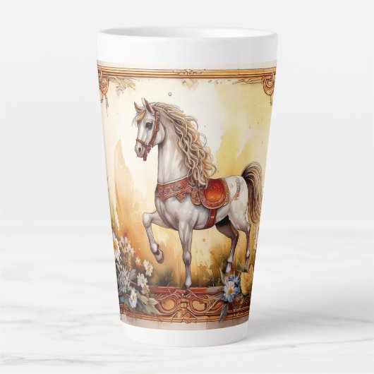 White Carousel Horse Latte Mok (Voorkant)