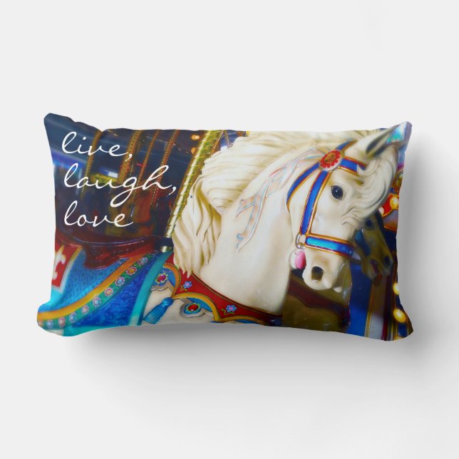 White Carousel Horse Photo Live Laugh Love Quote Kussen (Voorkant)