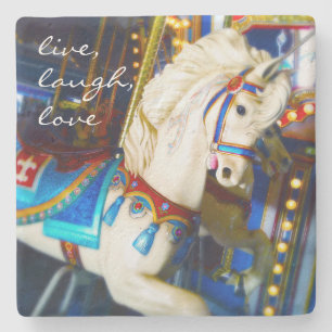 White Carousel Horse Photo Live Laugh Love Quote Stenen Onderzetter