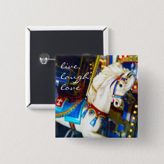 White Carousel Horse Photo Live Laugh Love Quote Vierkante Button 5,1 Cm (Voorkant /achterkant)