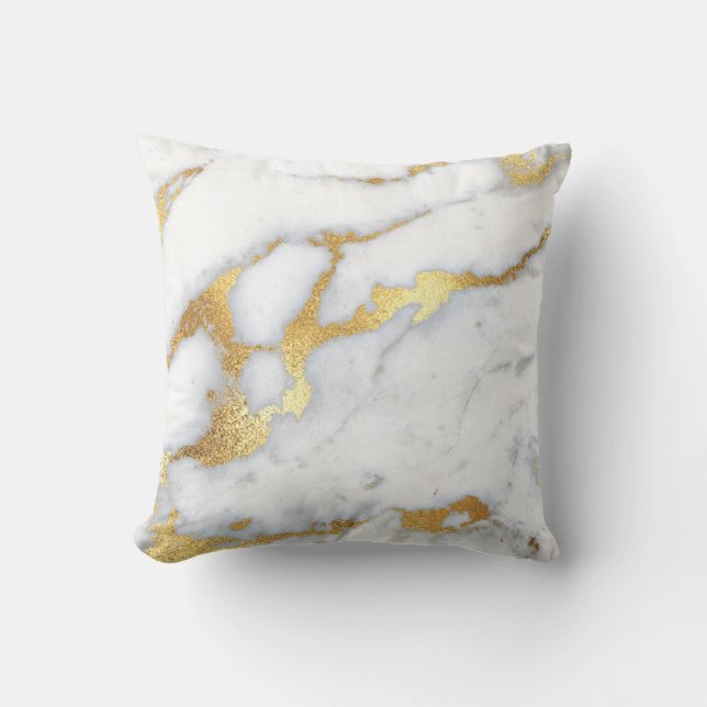White Carrara Gold Grey Glitter Marble Stone Kussen (Voorkant)