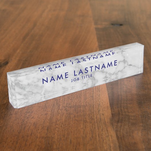 White Carrara Marble Classic Modern Personalized Naambordje (Zijkant)