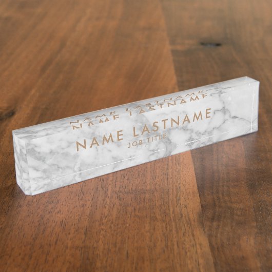 White Carrara Marble Classic Modern Personalized Naambordje (Zijkant)