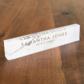 White Carrara Marble Classic Personalized Naambordje (Zijkant)