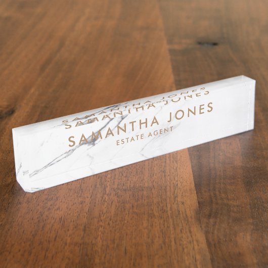White Carrara Marble Classic Personalized Naambordje (Zijkant)