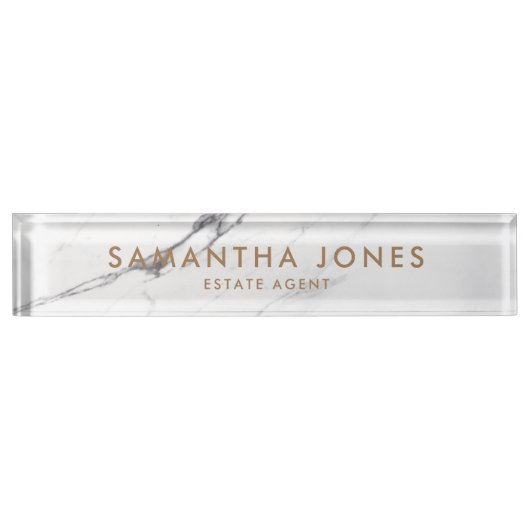 White Carrara Marble Classic Personalized Naambordje (Voorkant)