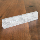 White Carrara Marble Classic Personalized Naambordje (Zijkant)