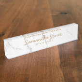 White Carrara Marble Classic Personalized Naambordje (Zijkant)