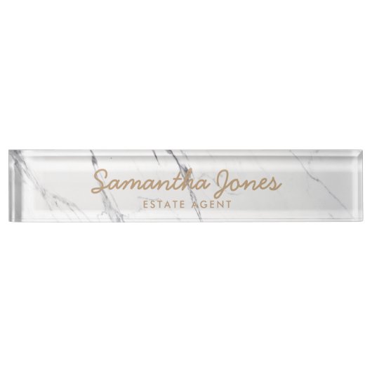White Carrara Marble Classic Personalized Naambordje (Voorkant)