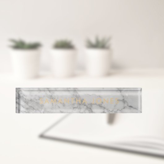 White Carrara Marble Classic Personalized Naambordje