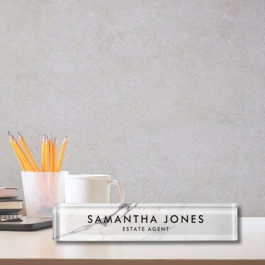 White Carrara Marble Classic Personalized Naambordje