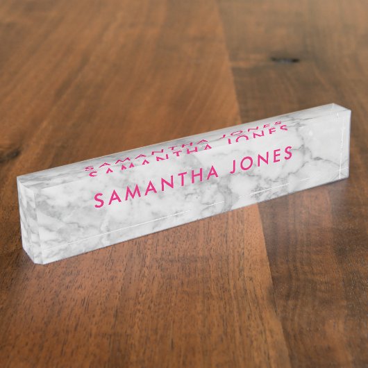 White Carrara Marble Classic Personalized Naambordje (Zijkant)