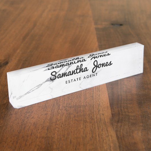 White Carrara Marble Classic Personalized Naambordje (Zijkant)