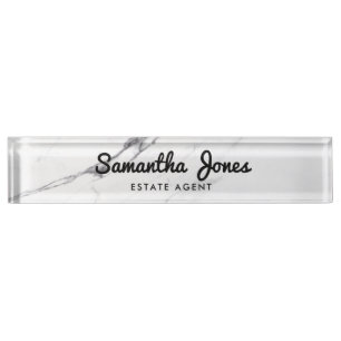 White Carrara Marble Classic Personalized Naambordje