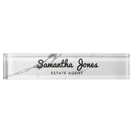 White Carrara Marble Classic Personalized Naambordje (Voorkant)
