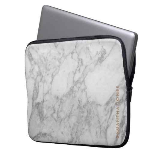 White Carrara Marble Gold Classic - op maat Laptop Sleeve (Voorkant Links)