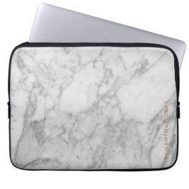 White Carrara Marble Gold Classic - op maat Laptop Sleeve