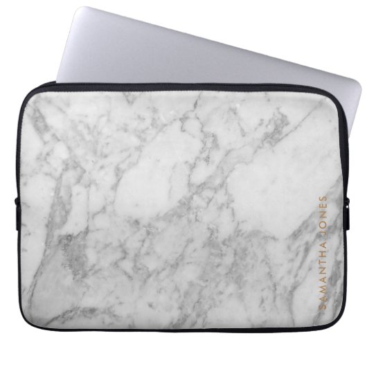 White Carrara Marble Gold Classic - op maat Laptop Sleeve (Voorkant)