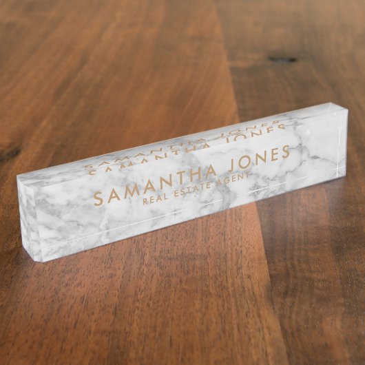 White Carrara Marble Gold Classic - op maat Naambordje (Zijkant)