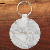 White Carrara Marble Gold Classic - op maat Sleutelhanger (Achterkant)