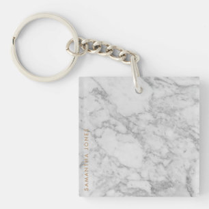 White Carrara Marble Gold Classic - op maat Sleutelhanger