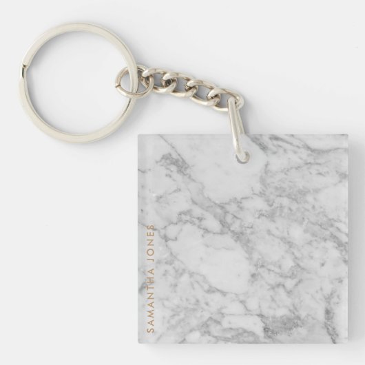 White Carrara Marble Gold Classic - op maat Sleutelhanger (voorkant)