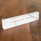 White Carrara Marble Gold Specialized Executive Naambordje (Zijkant)