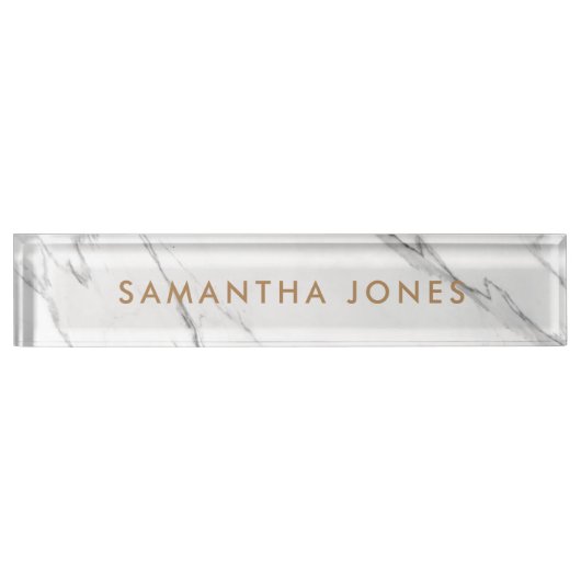 White Carrara Marble Gold Specialized Executive Naambordje (Voorkant)