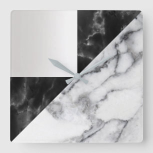 White Carrara Marble Gray Geometry Black Luxury Vierkante Klok