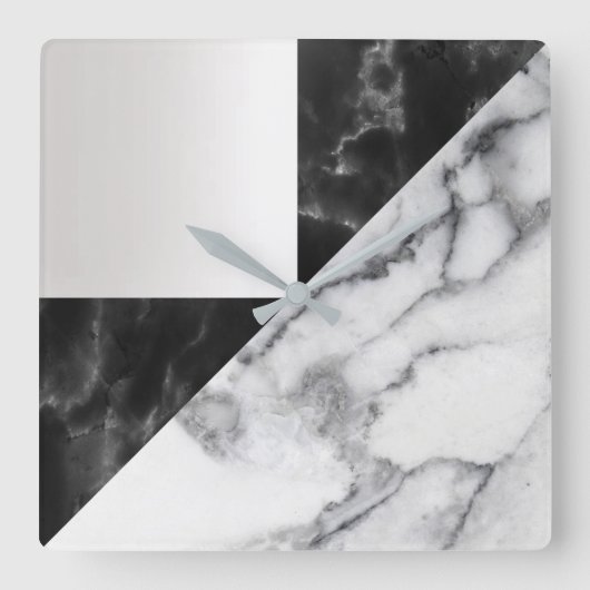 White Carrara Marble Gray Geometry Black Luxury Vierkante Klok (Voorkant)