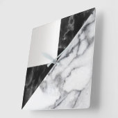 White Carrara Marble Gray Geometry Black Luxury Vierkante Klok (Hoek)