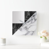 White Carrara Marble Gray Geometry Black Luxury Vierkante Klok (Huis)