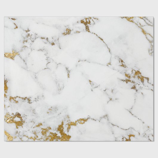 White Carrara Marble Grey Gold Abstracte Stone Cadeaupapier (Vlak)
