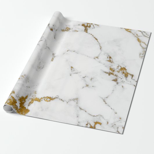 White Carrara Marble Grey Gold Abstracte Stone Cadeaupapier (Uitgerold)