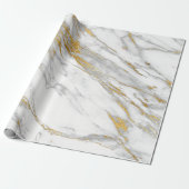 White Carrara Marble Grey Gold Stone Minimal Cadeaupapier (Uitgerold)