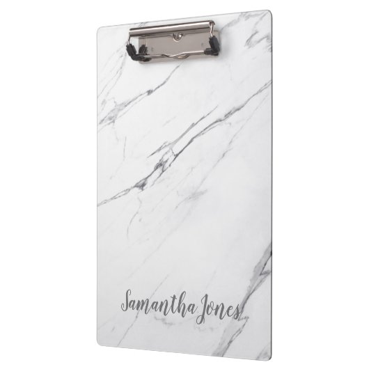 White Carrara Marble Script Classic Modern Klembord (Links)
