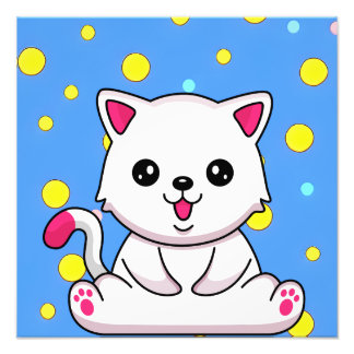 White Cartoon Cat Foto Afdruk