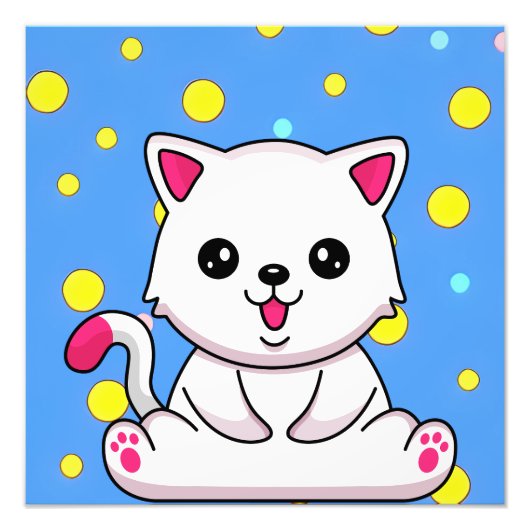 White Cartoon Cat Foto Afdruk (Voorkant)